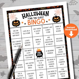 Halloween Find the Guest BINGO Game | Icebreaker Printable for Halloween Party | Family Reunion Games | Get to Know You Game