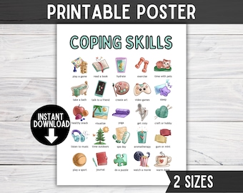 Plakat umiejętności radzenia sobie dla dzieci i nastolatków, zarządzanie gniewem, strategie regulacji emocji, wystrój gabinetu terapeutycznego, spokojny kącik, praca socjalna