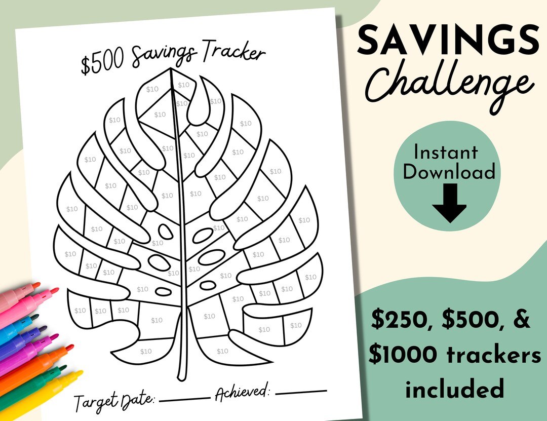 Savings Tracker Savings Challenge Printable Savings Goal Chart 500 1000 Vacation Fund Savings - Etsy