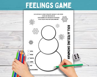 Snowman Feelings Therapy Game for Kids, Dice Emotions Activity, Winter SEL Classroom Lesson, Counseling Worksheet, Mental Health Tools