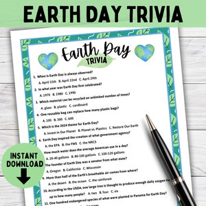 Earth Day Trivia Game | Printable Earth Day Trivia Questions Quiz | Family Party Game Night | Classroom Activity