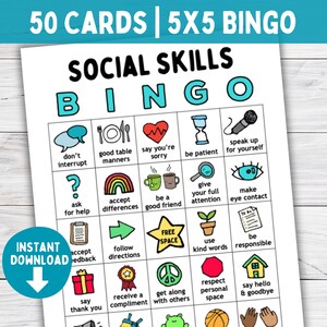 Social Skills Skills BINGO Game for Kids and Teens, Classroom SEL or Group Counseling Activity, Autism, Therapy Tools, School Social Work