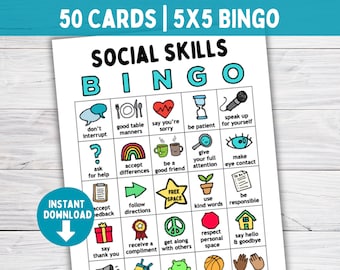 Social Skills Skills BINGO Game for Kids and Teens, Classroom SEL or Group Counseling Activity, Autism, Therapy Tools, School Social Work
