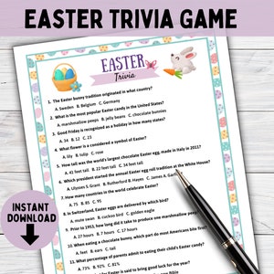 Easter Trivia Game | Printable Easter Party Games |Trivia Questions Quiz | Family Game Night