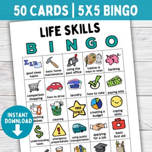 Life Skills BINGO for Teens, ADHD and Autism Activity, Group Counseling, Occupational Therapy Game, Special Education, Vocational Skills