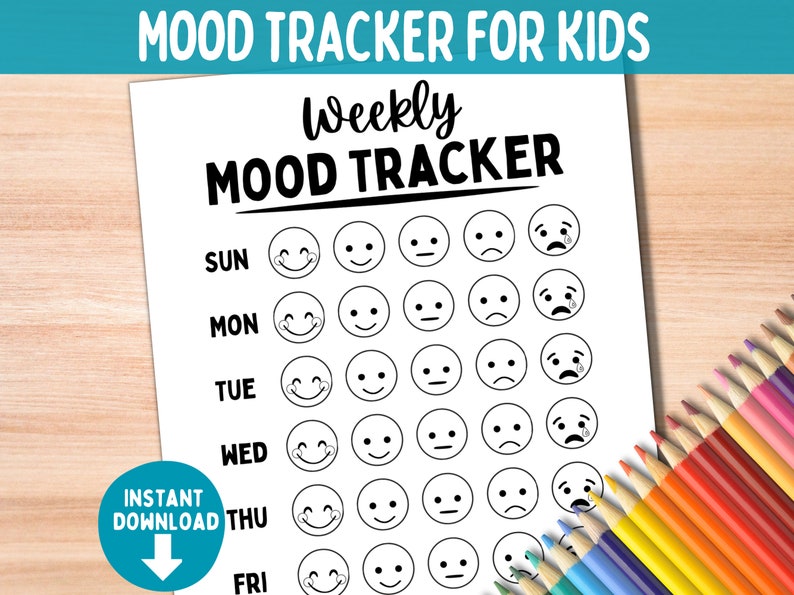 Weekly mood tracker for kids printable feelings coloring chart