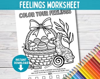 Easter Feelings Emotions Coloring Page for Kids | Art Play Therapy Worksheet | School Social Work | Adult Teen Mental Health Coloring Sheet