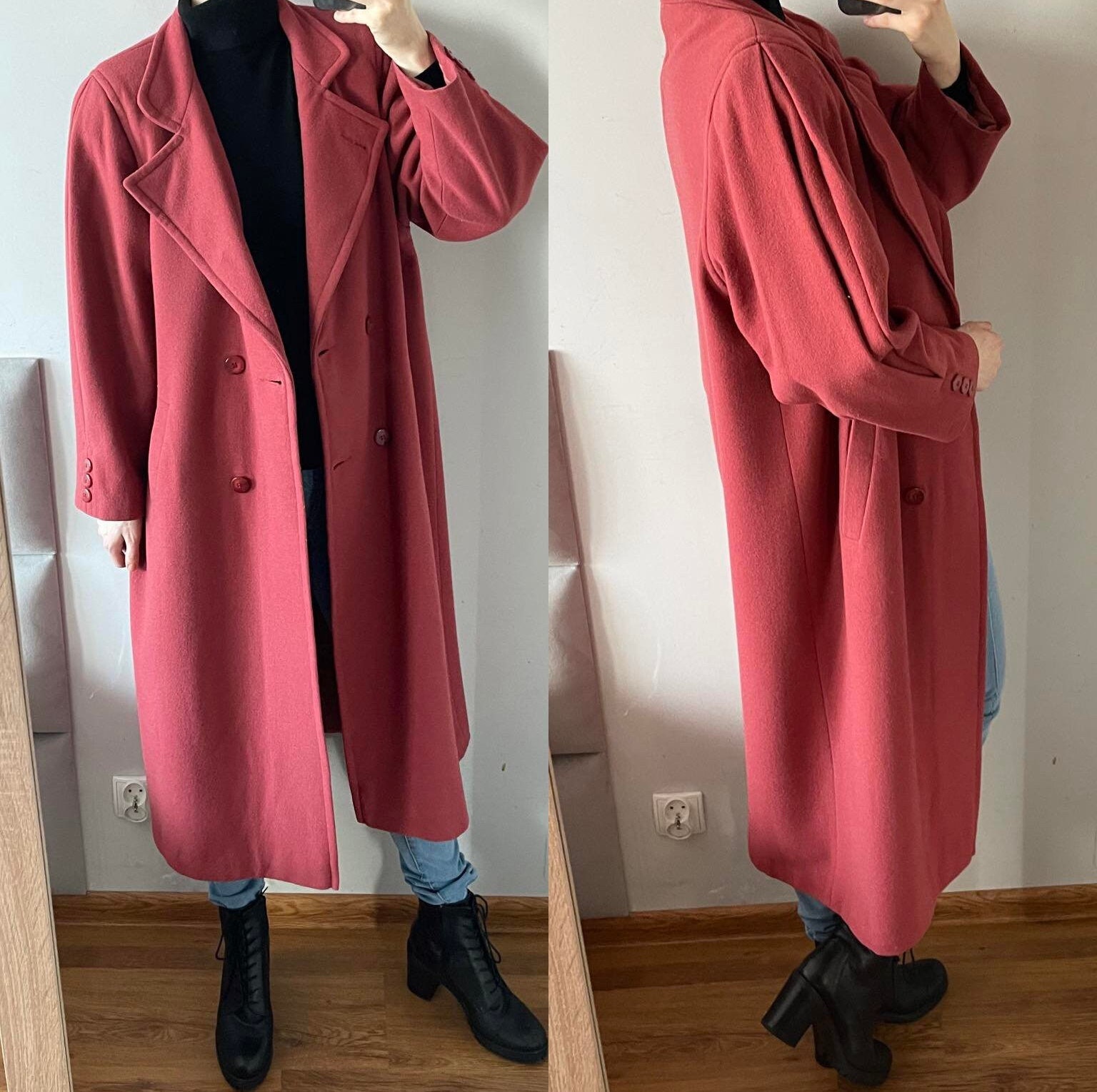 【専用】90's WOOL DOUBLE BREASTED COAT New Gallery Collection Vintage 90's Black Wool Double