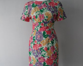 Vintage Floral Dress Maggy London Linen and Cotton