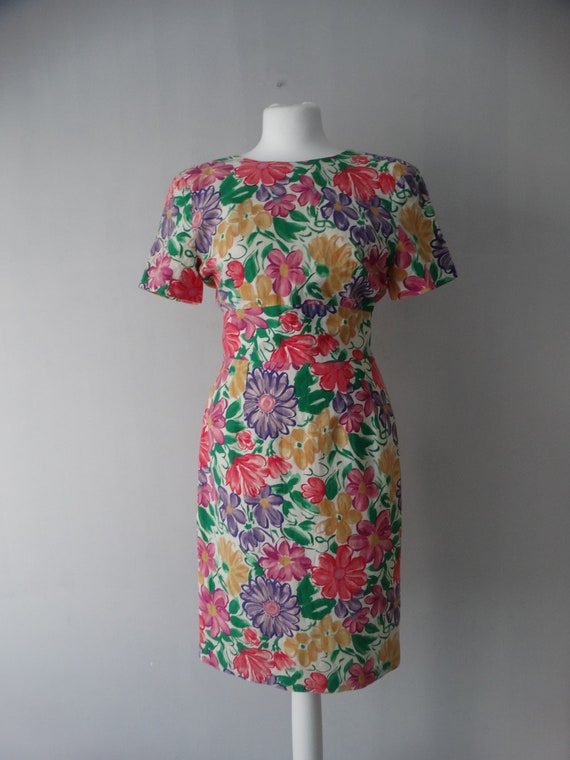 Vintage Floral Dress Maggy London Linen and Cotton