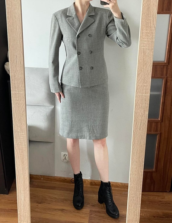 Gray skirt suit hot sale