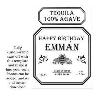 Custom Patron Label, Digital Download, Personalized Patron Label :Cake or Bottle Label, Patron liquor label, Tequila label, label template image 2