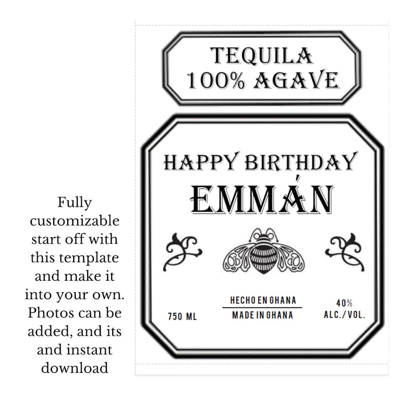 Custom Patron Label, Digital Download, Personalized Patron Label :Cake or Bottle Label, Patron liquor label, Tequila label, label template image 2