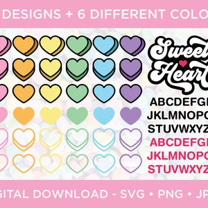 Saint Valentin amoureux, coeurs sucrés, amour Cutie Pie, conversation pastel, lot SVG PNG JPEG pour chemise de Scrapbooking vinyle autocollant Cricut