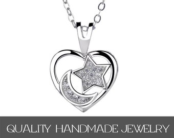 Heart-shaped Pendant Star and Moon 