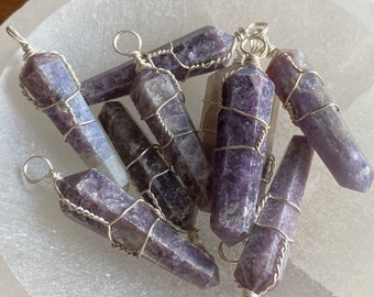 Lepidolite Points Wire Wrapped in Sterling Silver | Lepidolite Pendants