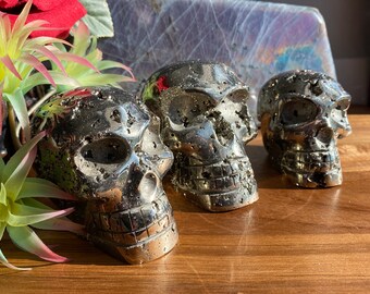 Druzy Pyrite Skulls with Sparkling Caves | Peru | You Choose