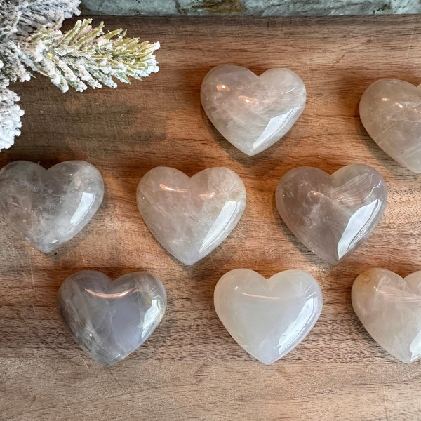 Blue Rose Quartz Puffy Heart Crystal Carvings | RARE | Lavender Blue Gray