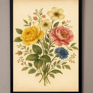 Vintage Floral Wall Art Printable | Botanical Flower Print | Digital ...