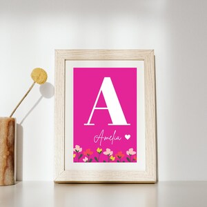 Custom Floral Letter Wall Art | Cute Nursery Name Print | Baby Girl Room Decor | Personalized Initial | Digital Download