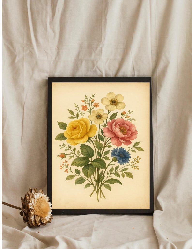 Vintage Floral Wall Art Printable | Botanical Flower Print | Digital ...
