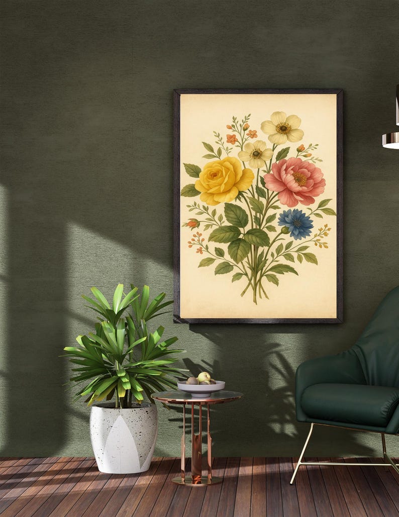 Vintage Floral Wall Art Printable | Botanical Flower Print | Digital ...
