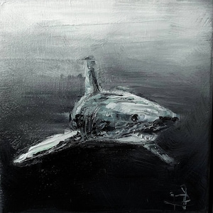 Shark Painting Oil Painting Painting On Canvas Dark Square Art Gift For Him Original Painting By Varnavskaya