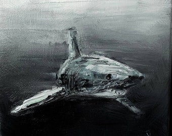 Shark Painting Oil Painting Painting On Canvas Dark Square Art Gift For Him Original Painting By Varnavskaya
