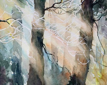 Trees Art Forest Watercolor Painting Woodland Art Original Watercolor Painting Handmade Interior Painting By Varnavskaya