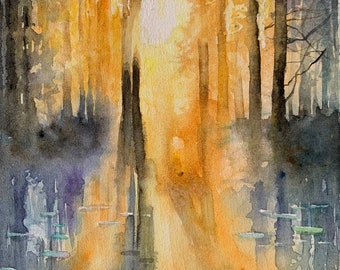 Forest Watercolor Landscape Painting Original Painting By Varnavskaya