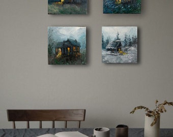 House Painting Landscape Painting Original Painting Oil Painting Handmade Square Painting Oil Art On Canvas Painting Set By Varnavskaya