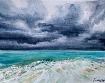 Wave Painting Sea Painting Cloud Painting Storm Painting Seascape Painting Original Watercolor Handmade Art Painting By Varnavskaya