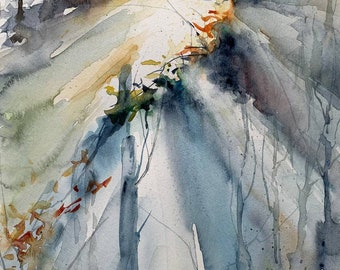 Watercolor Forest Painting Woodland Art Original Watercolor Painting Handmade Interior Painting By Varnavskaya