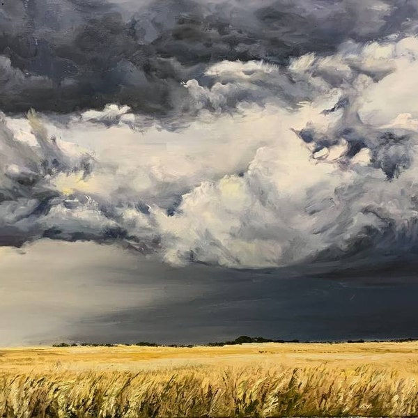 Tempesta Nuvola Pittura Olio Originale Su Tela Di Varnavskaya