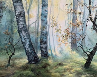 Forest Painting Sunrise Painting Birch Trees Painting Large Landscape Painting Original Oil Painting On Canvas By Varnavskaya