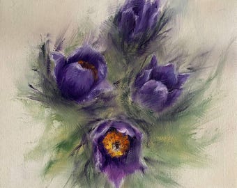 Purple Flower Painting Original Oil Painting Gift For Her Interior Art Little Square Painting By Varnavskaya
