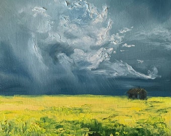 Storm Cloud Painting Original Oil Painting On Hardboard Square Small Painting By Varnavskaya