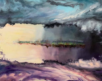 Expressionnist Storm Painting Abstract Art Original Oil Painting On Canvas By Varnavskaya