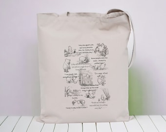 Classic Pooh Tote Bag, Pooh Quotes Print, Literary Inspired Tote, A.A. Milne Wisdom Bag, Pooh Bear Gift, Nostalgic Fashion Accessory