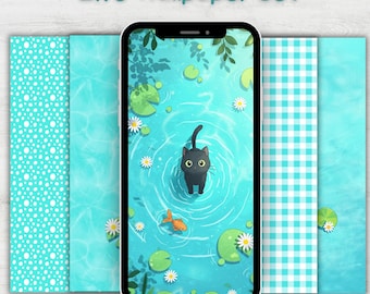 Fondo de pantalla moderno en vivo para teléfono: Colección de lindos gatos en la laguna, fondo de pantalla para iPhone, fondo de pantalla para teléfono Samsung Galaxy