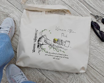 Vintage Pooh Quote Tote Bag, Pooh Illustration Bag, Handcrafted Tote, Classic Pooh Bear Fashion