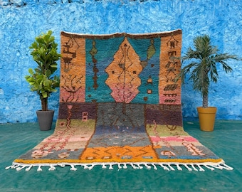 Traditional Moroccan Carpet,Handmade Moroccan Berber Rug - Abstract Design in Bold Colors, Premium Quality Wool, Unique