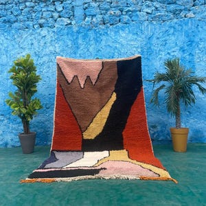 Handwoven Moroccan Berber Rug – Geometric Design, Colorful Wool Area Rug for Modern & Boho Decor, Eco-Friendly, Artisan Made