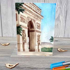 Tarjeta de felicitación hecha a mano con acuarela Arco del Triunfo | Motivo de París | tarjeta de cumpleaños |