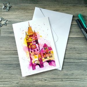 Biglietto d'auguri fatto a mano con Freiburg Martinstor | Motivo acquerello | Biglietto d'auguri | Biglietto d'auguri comprensivo di busta
