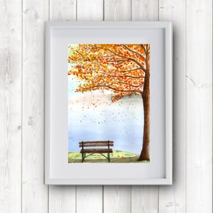 Stampa artistica ad acquerello Autunno al lago/decorazione murale unica dei tuoi ricordi di viaggio. Poster regalo da parete