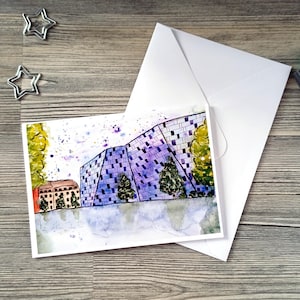 Handgemachte Grußkarte mit Freiburger Universitätsbibliothek | Aquarell Motiv | Geburtstagskarte | Grußkarte inklusive Umschlag