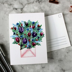 Postkarte mit aquarell Blumen im Umschlag - blooming envelope