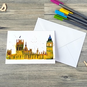 Big Ben handgemachte Aquarell Grußkarte | London Motiv | Geburtstagskarte |  Grußkarte inklusive Umschlag