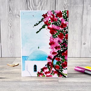 Grußkarte Santorini, handgemachte Aquarell Karte | Griechenland Motiv | Geburtstagskarte | Grußkarte mit Umschlag